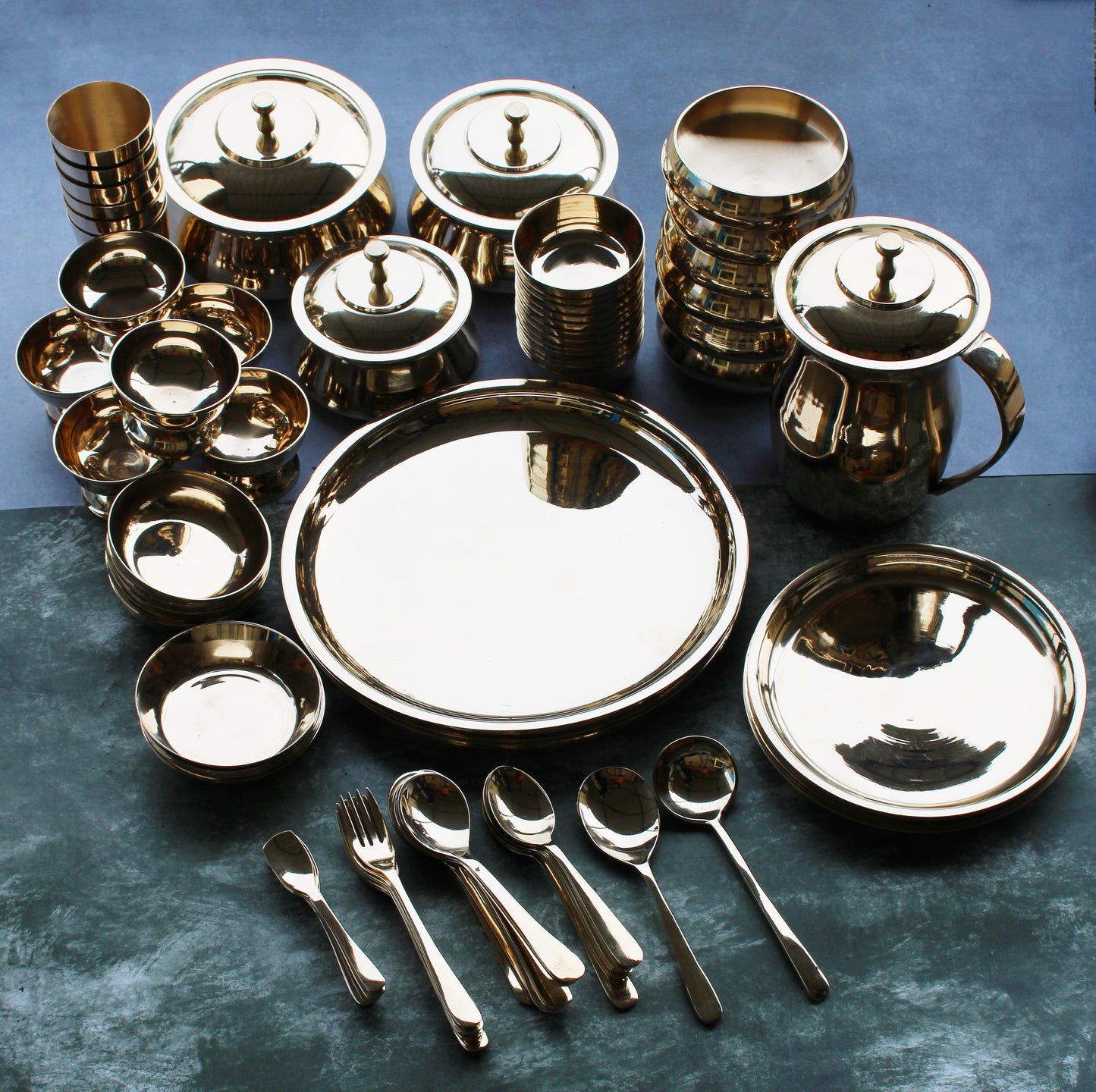 Janak Bronze Kansa 84-Piece Dinner Set | Indian & Western Style | Complete Ayurvedic Dining Collection