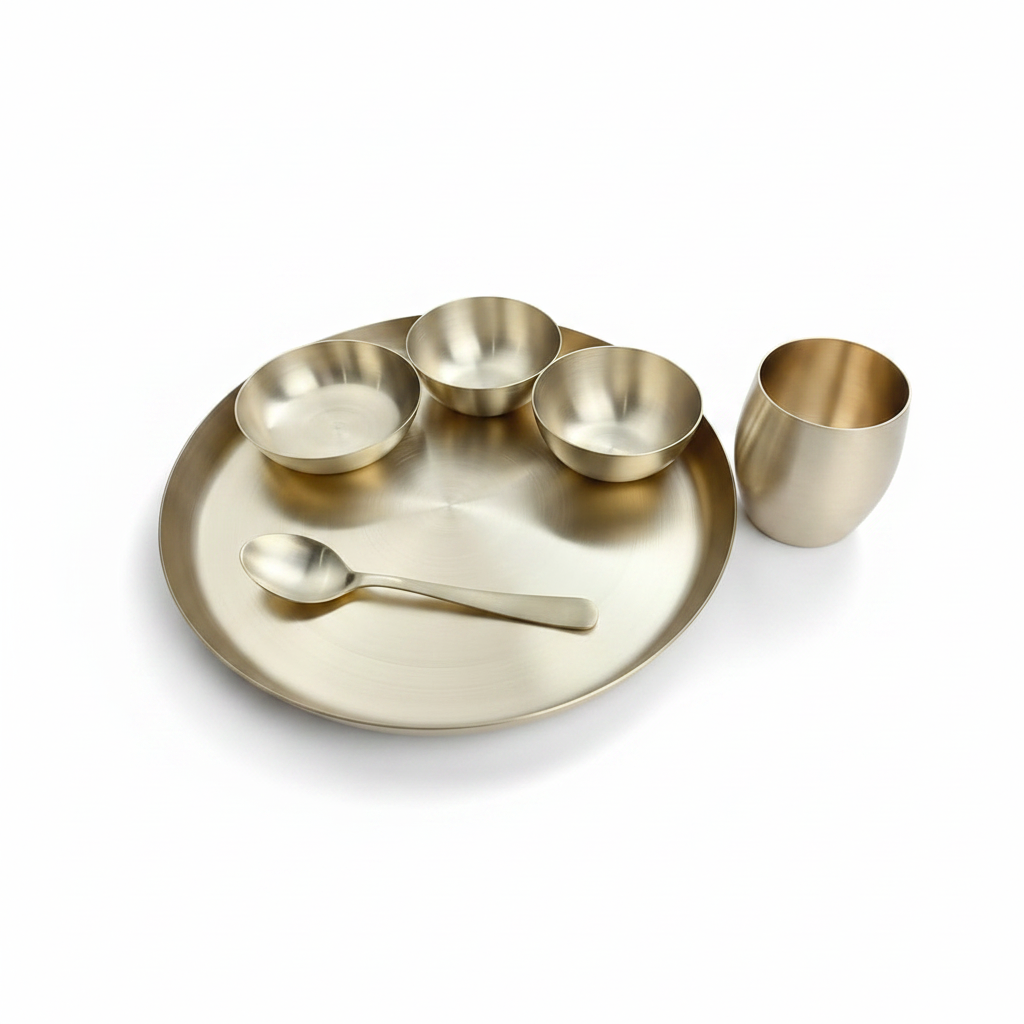 Bronze (Kansa) Apple Thali Dinner Set – 6 Piece Handcrafted Dinnerware