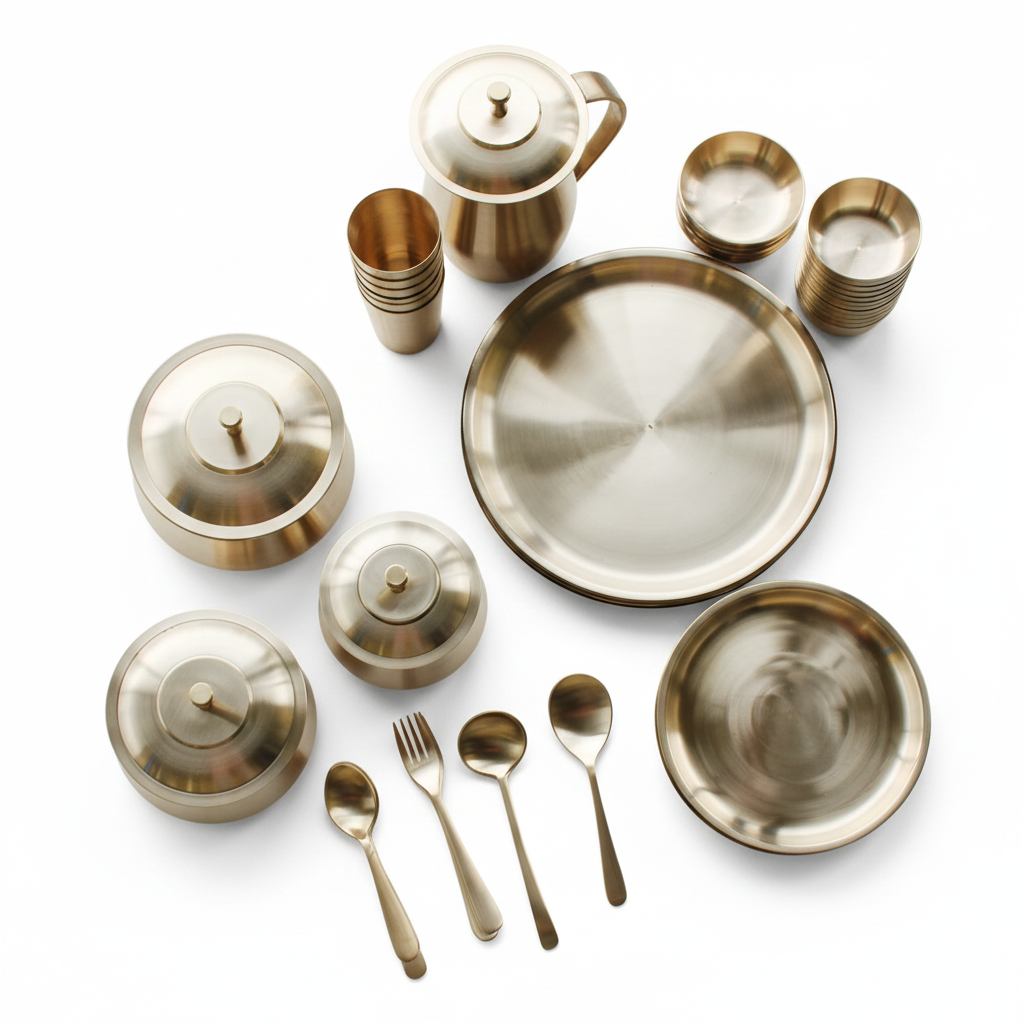 Janak Bronze Kansa 54-Piece Dinner Set | Western & Indian Style | Pure Bronze Ayurvedic Dinnerware