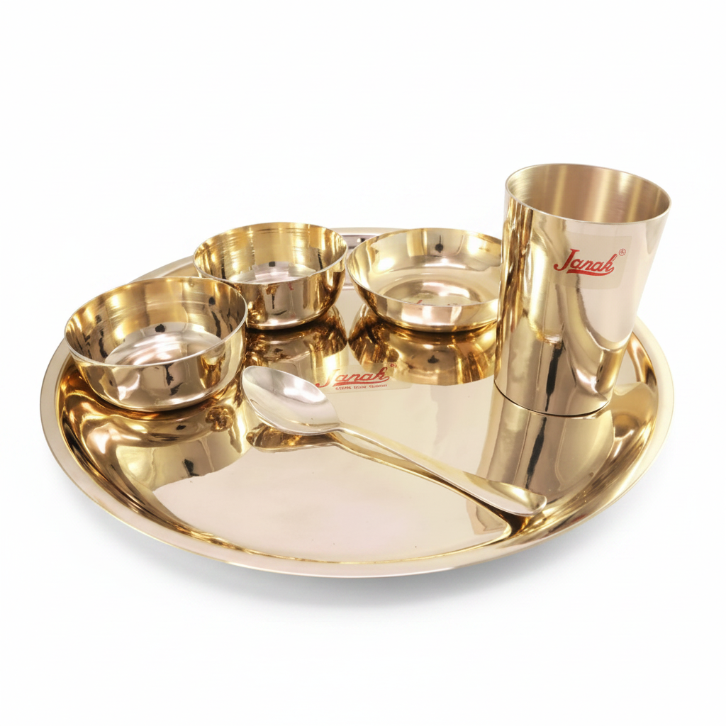 Kansa Bronze Polished Thali Set - White Background