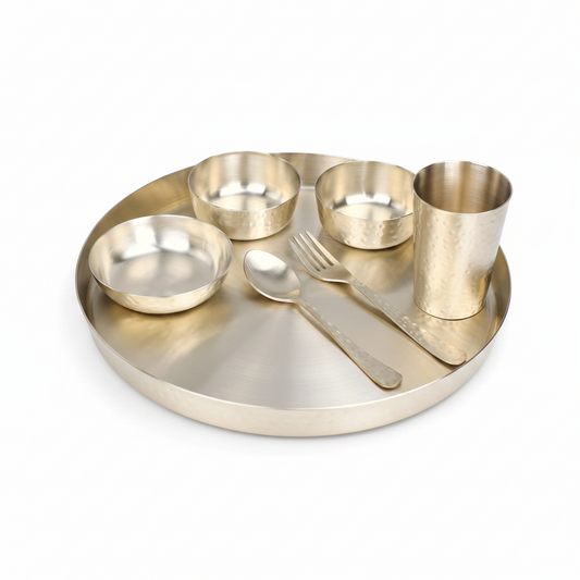 Bronze (Kansa) Apple Hammered Dinner Set – 7 Piece