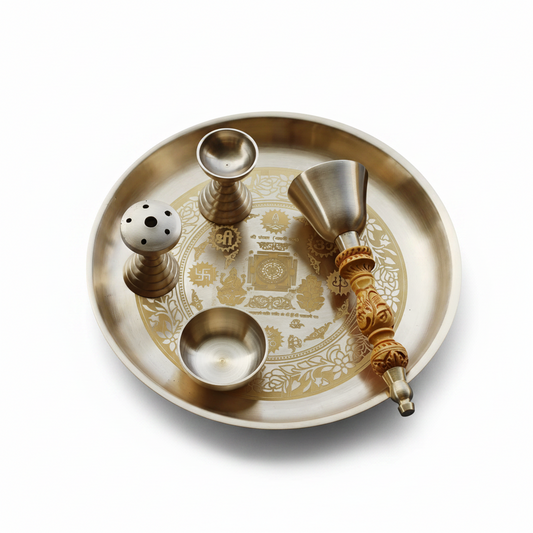 Bronze (Kansa) Pooja Set – Kirtan | 5-Piece Handcrafted Pooja Thali Set
