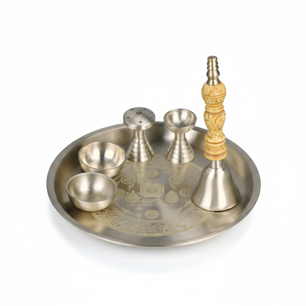 Bronze (Kansa) Pooja Set – Anandi | 6-Piece Handcrafted Pooja Thali Set