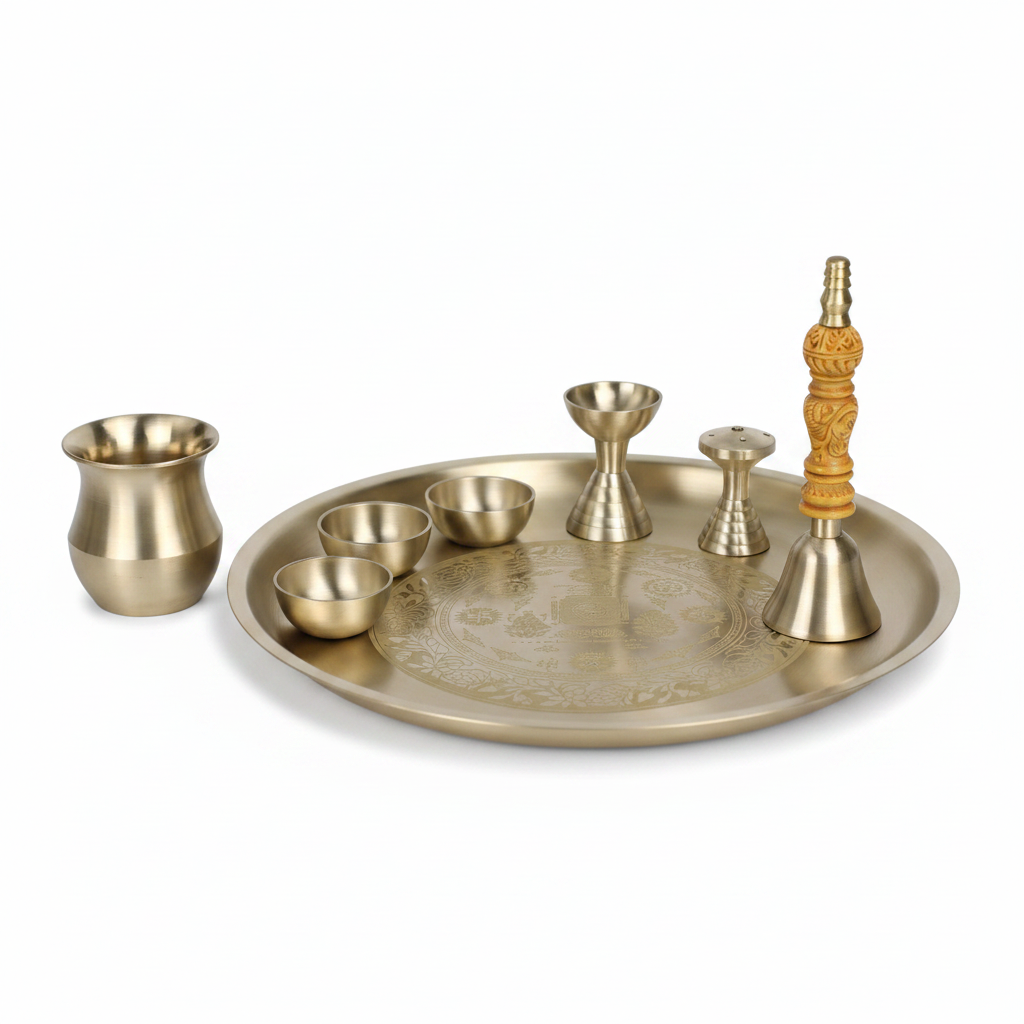 Bronze (Kansa) Pooja Set – Prarthana | 8-Piece Handcrafted Pooja Thali Set