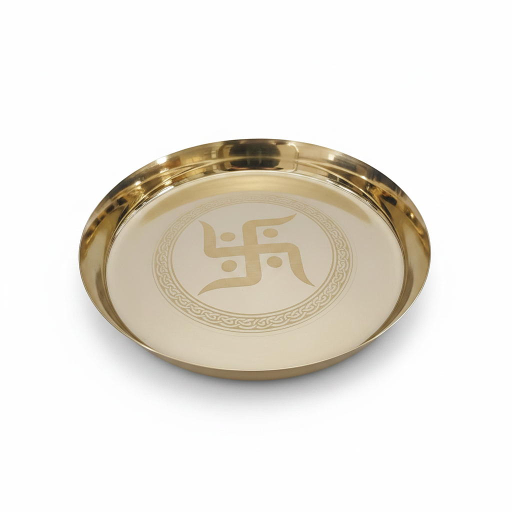 Bronze (Kansa) Swastik Thali — Laser Engraved | Glossy & Matte Finish