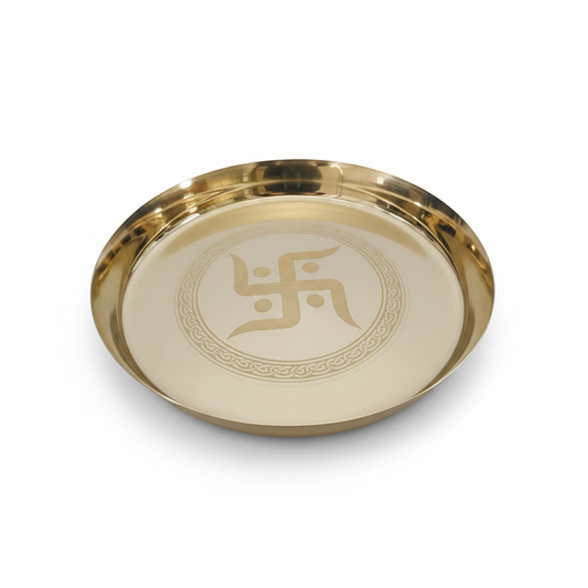 Bronze (Kansa) Swastik Thali — Laser Engraved | Glossy & Matte Finish