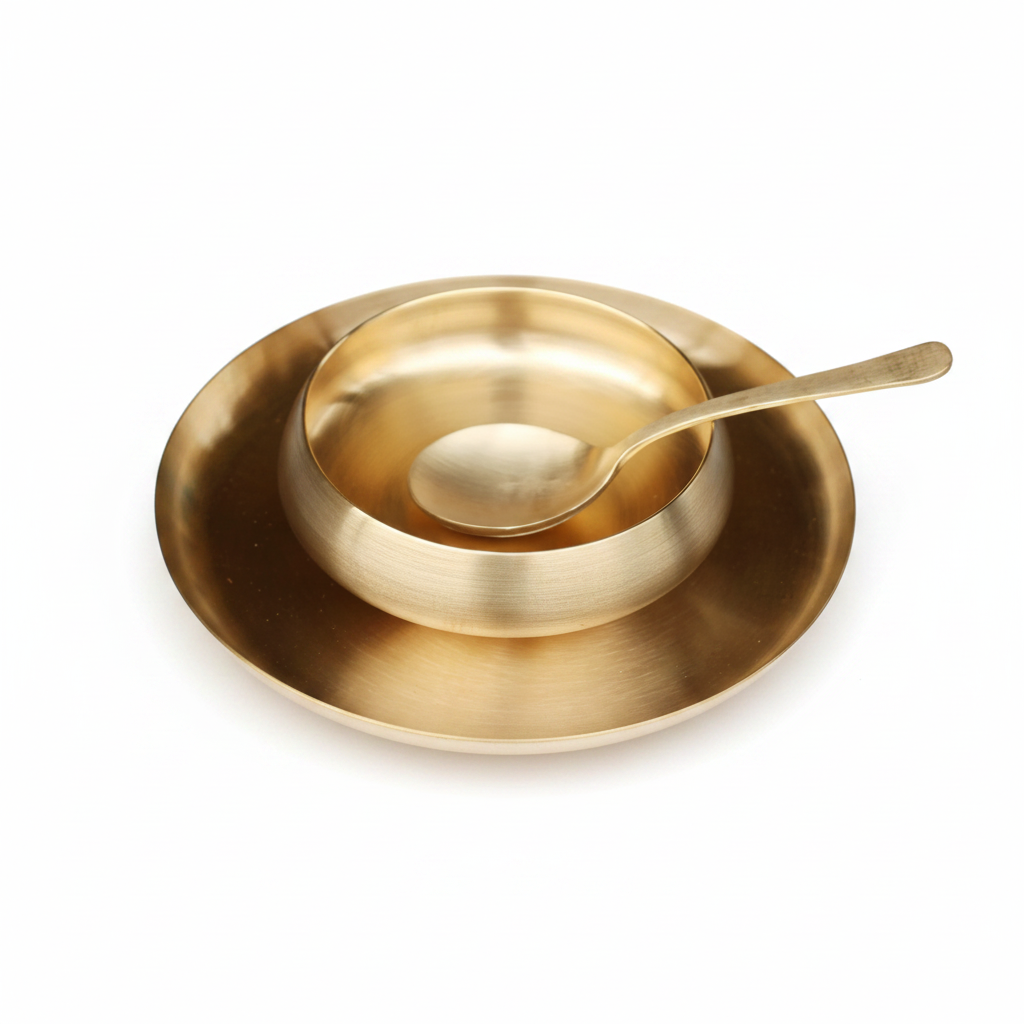 Bronze (Kansa) Soup Bowl, Soup Spoon & Platter Set – 3 Pcs