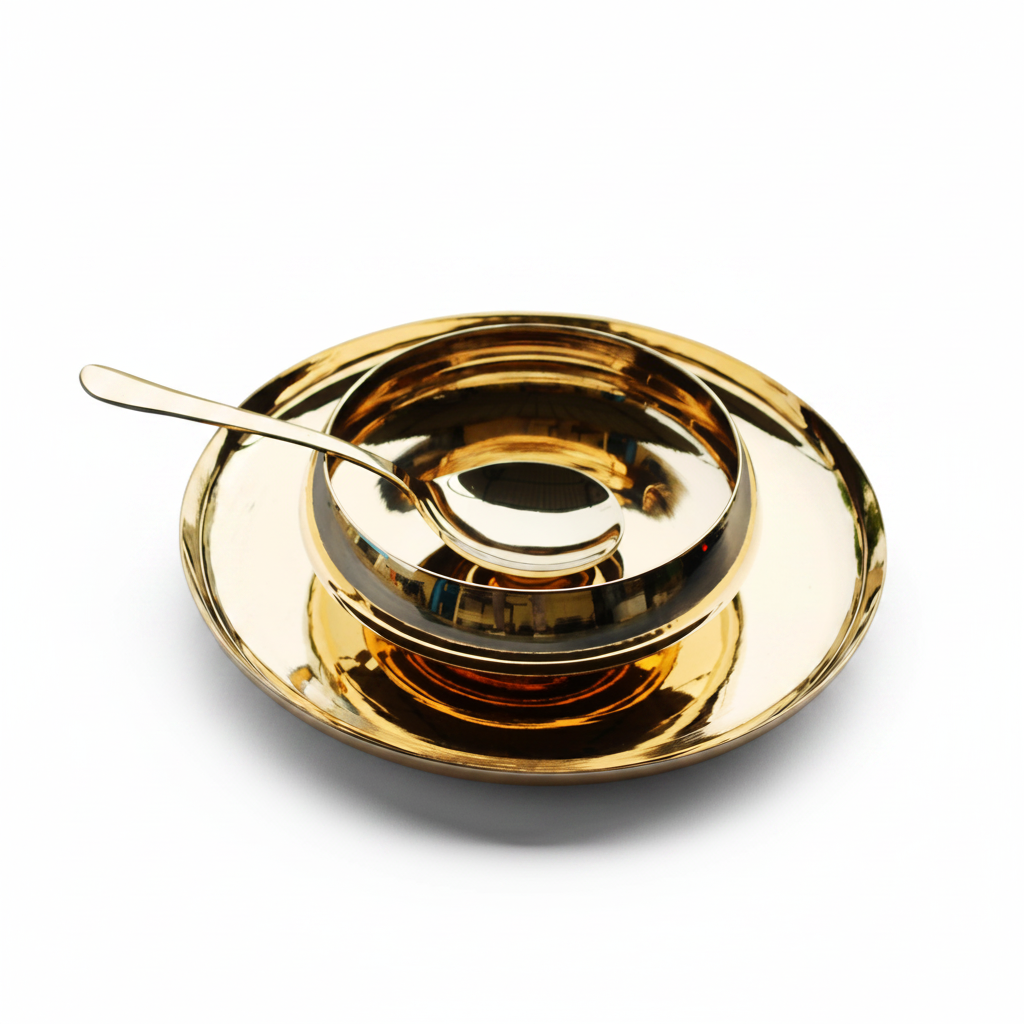 Bronze (Kansa) Soup Bowl, Soup Spoon & Platter Set – 3 Pcs