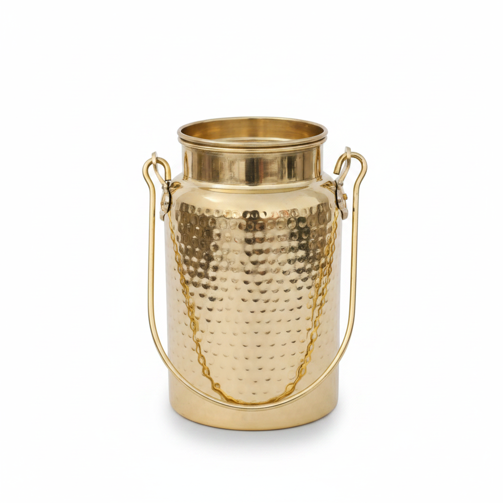 Hammered Brass Barni Storage Jar with Lid & Handle – Pure Brass Kitchen Container for Ghee, Oil & Dry Storage (3L / 5L)