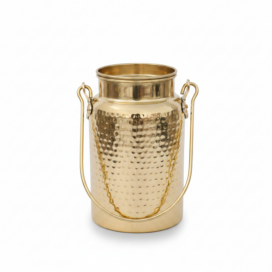 Hammered Brass Barni Storage Jar with Lid & Handle – Pure Brass Kitchen Container for Ghee, Oil & Dry Storage (3L / 5L)