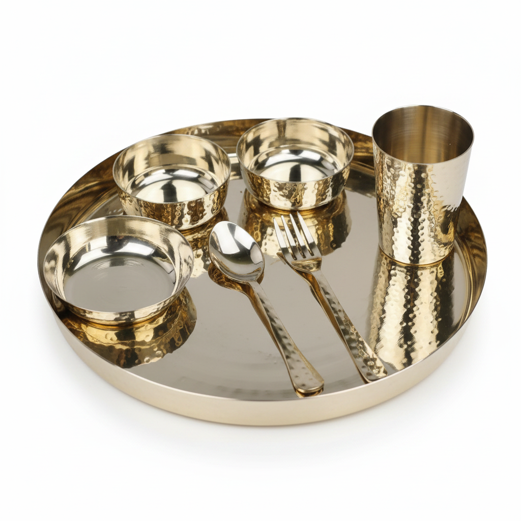 Bronze (Kansa) Apple Hammered Dinner Set – 7 Piece