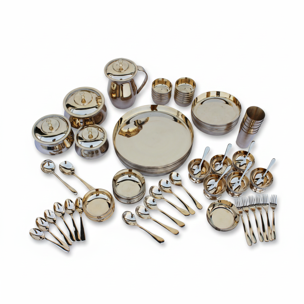 Kansa Bronze Dinner Set - Background Removed White
