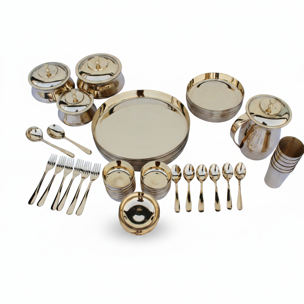 Janak Bronze Kansa 54-Piece Dinner Set | Western & Indian Style | Pure Bronze Ayurvedic Dinnerware