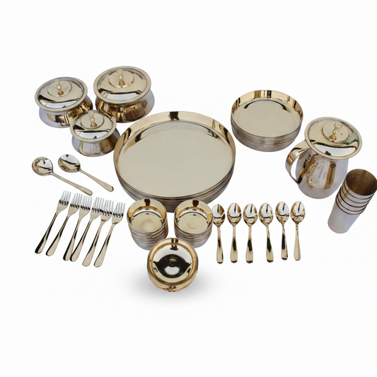 Janak Bronze Kansa 54-Piece Dinner Set | Western & Indian Style | Pure Bronze Ayurvedic Dinnerware