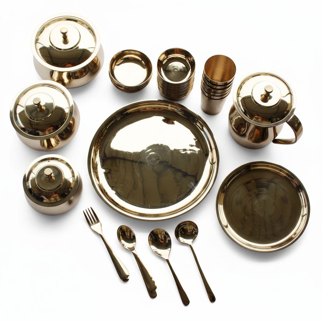 Janak Bronze Kansa 54-Piece Dinner Set | Western & Indian Style | Pure Bronze Ayurvedic Dinnerware
