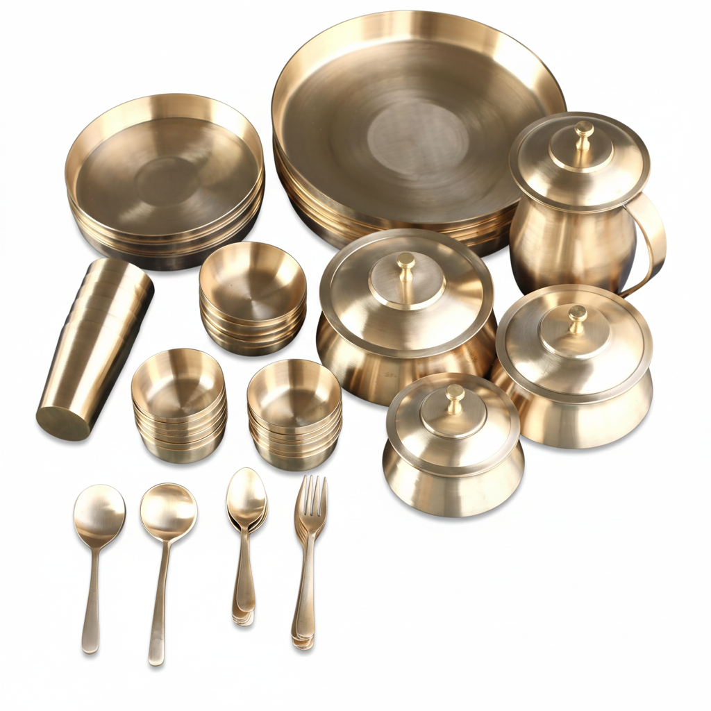 Janak Bronze Kansa 54-Piece Dinner Set | Western & Indian Style | Pure Bronze Ayurvedic Dinnerware