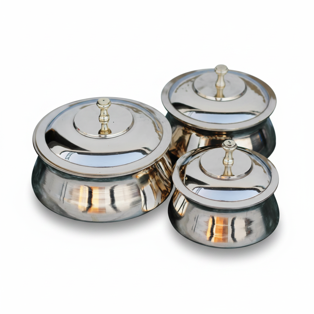 Kansa Bronze Serving Handi Set - White Background Cutout
