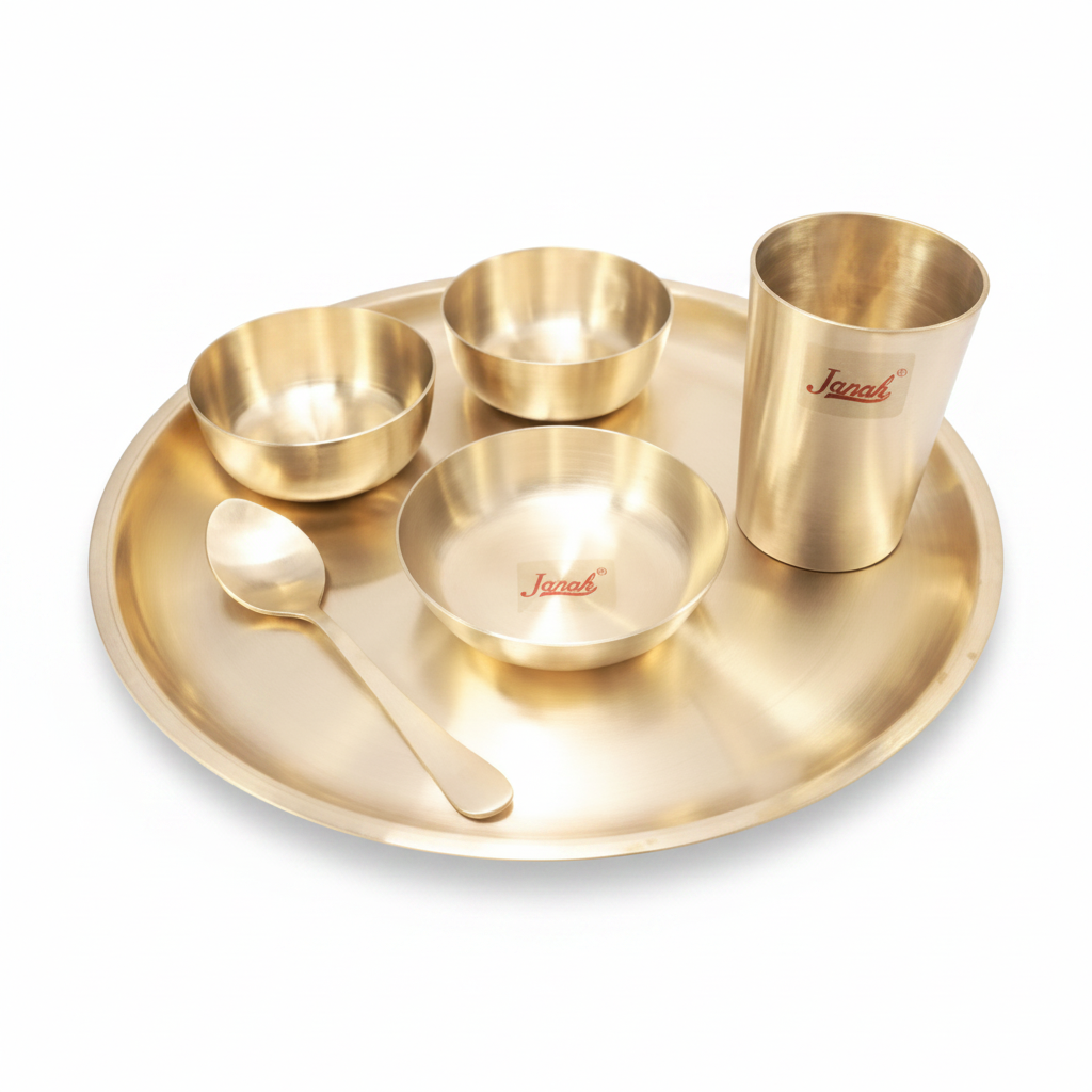 Bronze (Kansa) Plate Dinner Set — Mumuksha | 6-Piece Pure Bell Metal Thali Set