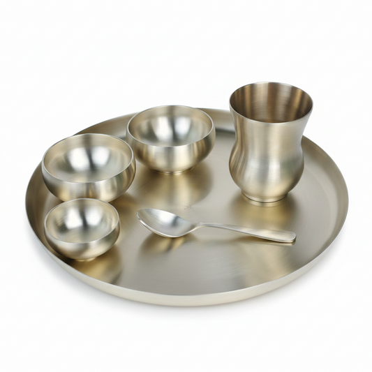 Bronze (Kansa) Curvy Dinner Set — 6-Piece Thali Set | M & L Size