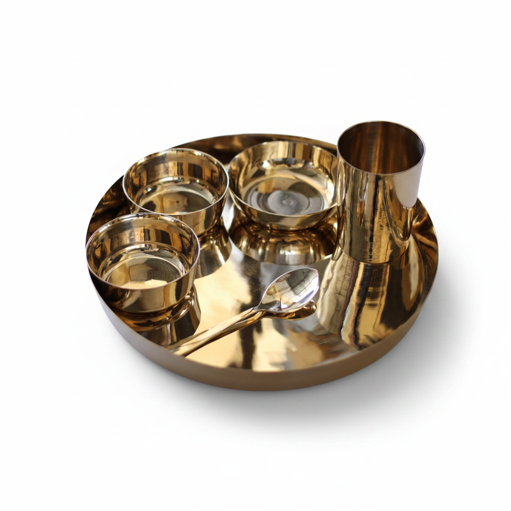 Bronze (Kansa) Kaveri Dinner Set | Handcrafted Thali Set | 6 Pieces