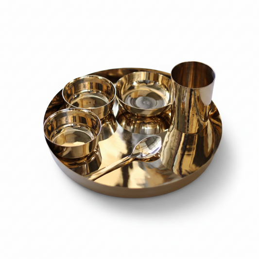 Bronze (Kansa) Kaveri Dinner Set | Handcrafted Thali Set | 6 Pieces
