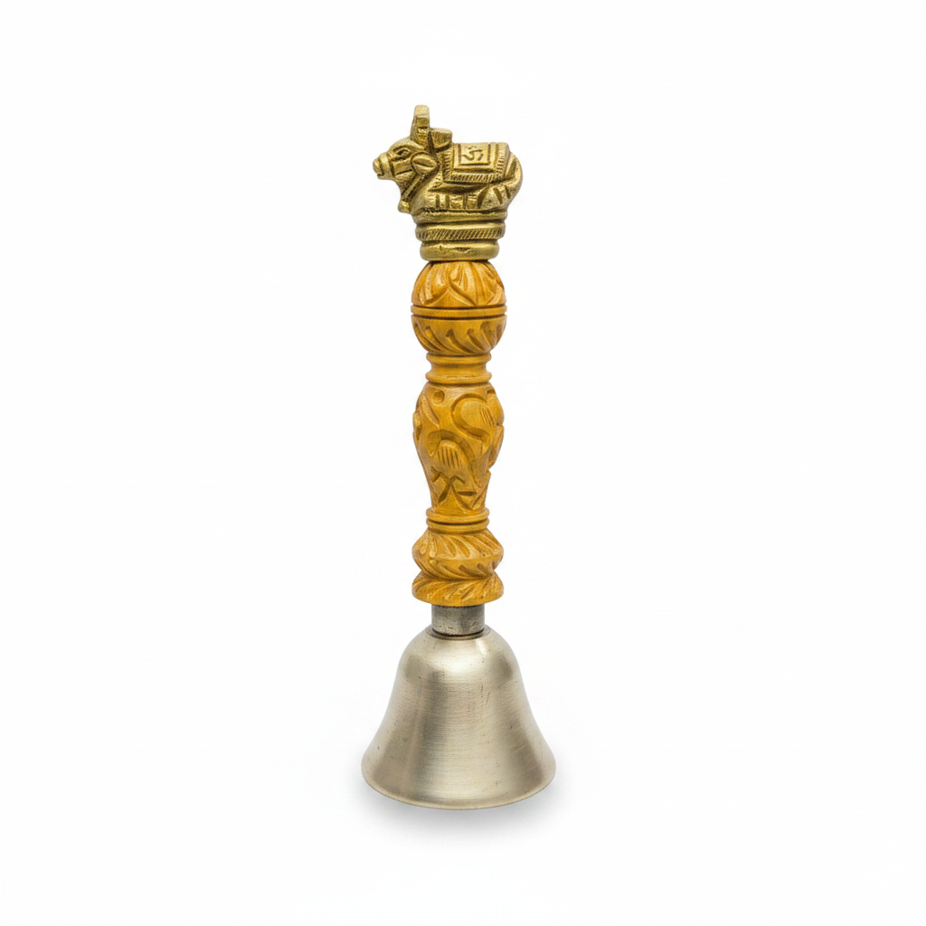 Janak Bronze (Kansa) Bell | Hand-Carved Wooden Handle | Simple, Garuda & Nandi Design | S, M, L