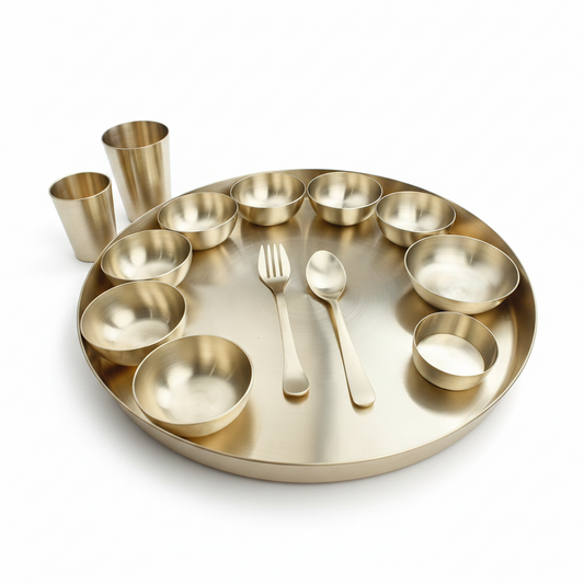 Bronze (Kansa) Rajbhog Dinner Set – 14 Pcs | 15.5" Thali